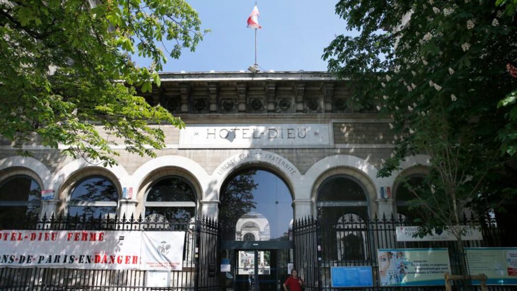The Hotel-Dieu hospital where Sid-Ahmed Ghlam, a computer science student suspected of plotting attacks on churches and murdering a young French woman, is undergoing police questioning in Paris. Photograph: Yoan Valat/EPA
