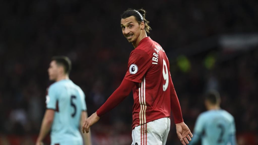 Manchester United’s Zlatan Ibrahimovic is enduring a barren spell in front of goal. Photograph: Afp