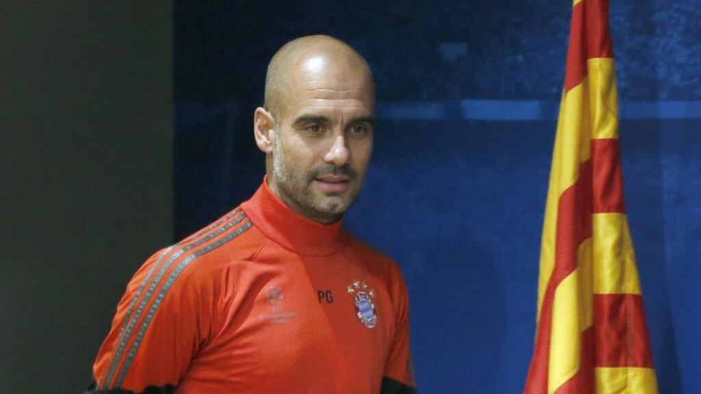 Bayern Munich’s Spanish head coach Pep Guardiola attends a press conference at Joan Gamper sports complex in Sant Joan Despi, near Barcelona ahead of his team’s Champions League semi final first leg. Photo: Alberto Estevez/EPA
