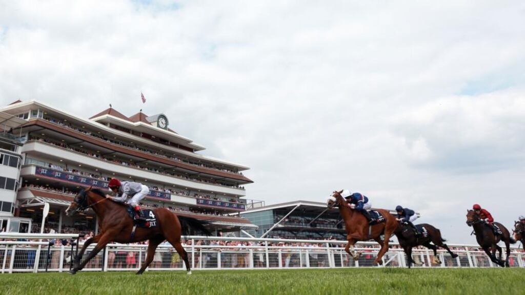 Olympic Glory ridden by Frankie Dettori on their way to victory in the JLT Lockinge Stakes  at Newbury. Photograph: David Davies/PA