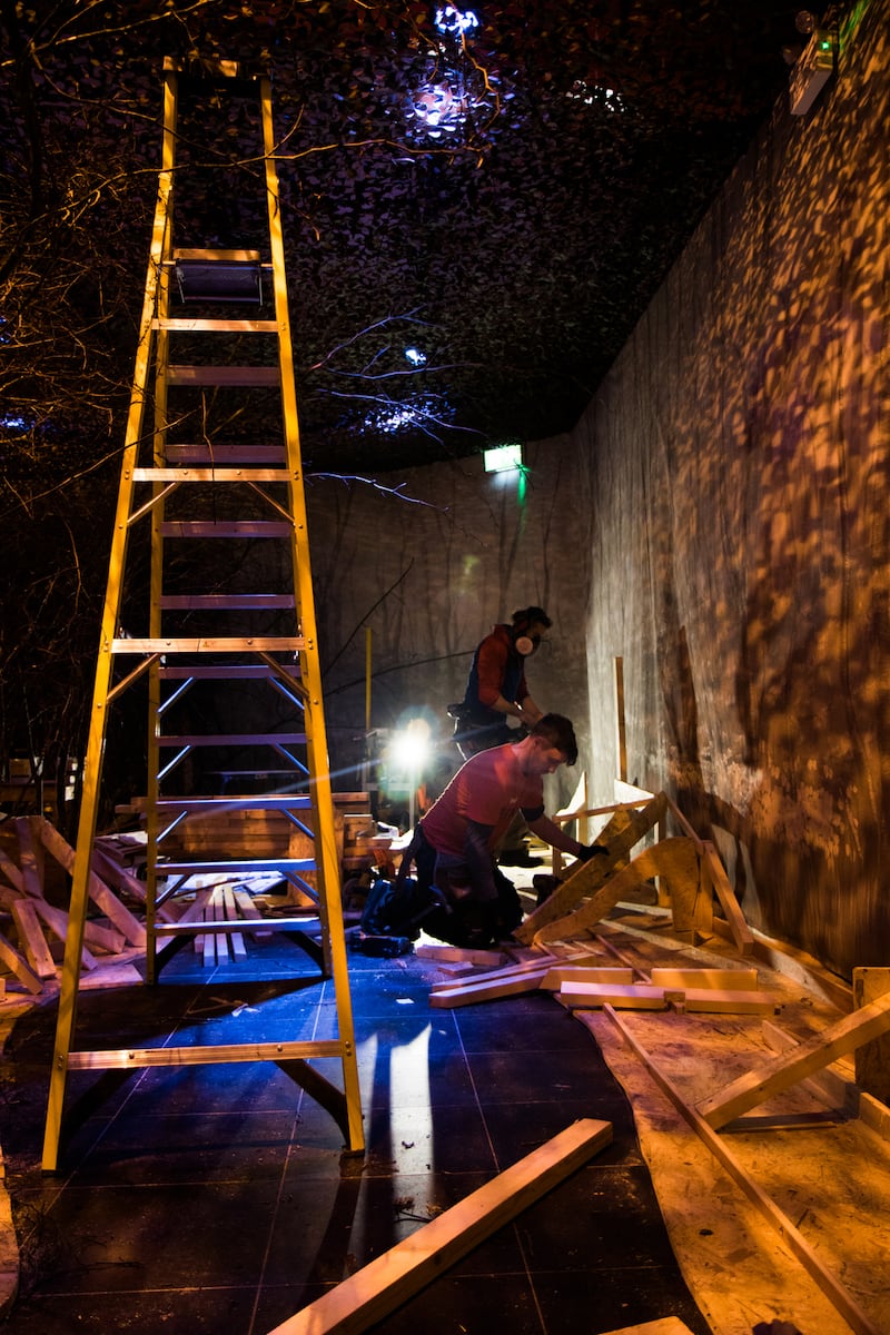 Workers put the final touches to the performance space at the old Galway Airport. Photograph: Cormac Mac Mahon