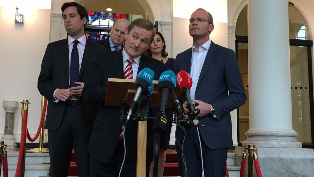 Acting Taoiseach Enda Kenny speaks to the media at Government Buildings. Photograph: Cyril Byrne/The Irish Times