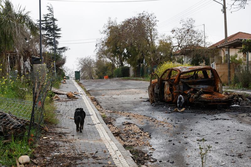The deserted northern Israeli town of Metula, near the border with Lebanon, during a media tour organised by the Alma Research and Education Centre. Photograph: Jalaa Marey/AFP via Getty Images