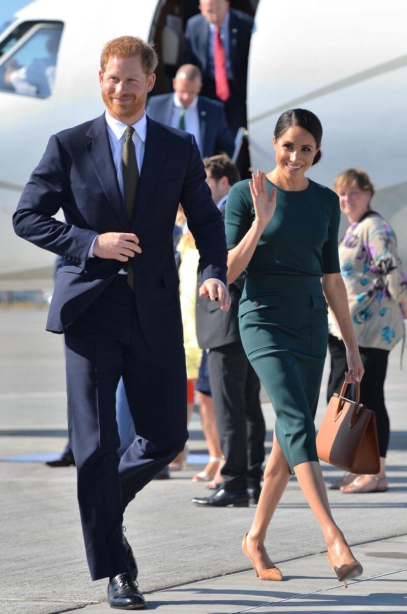 Prince Harry and Meghan Markle arrive at Dublin city airport on their official two day royal visit to Ireland. Photograph: Dominic Lipinski/Getty Images/Pool