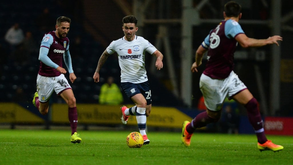 Sean Maguire of Preston North End in action against Aston Villa at Deepdale. Photograph: Nathan Stirk/Getty Images