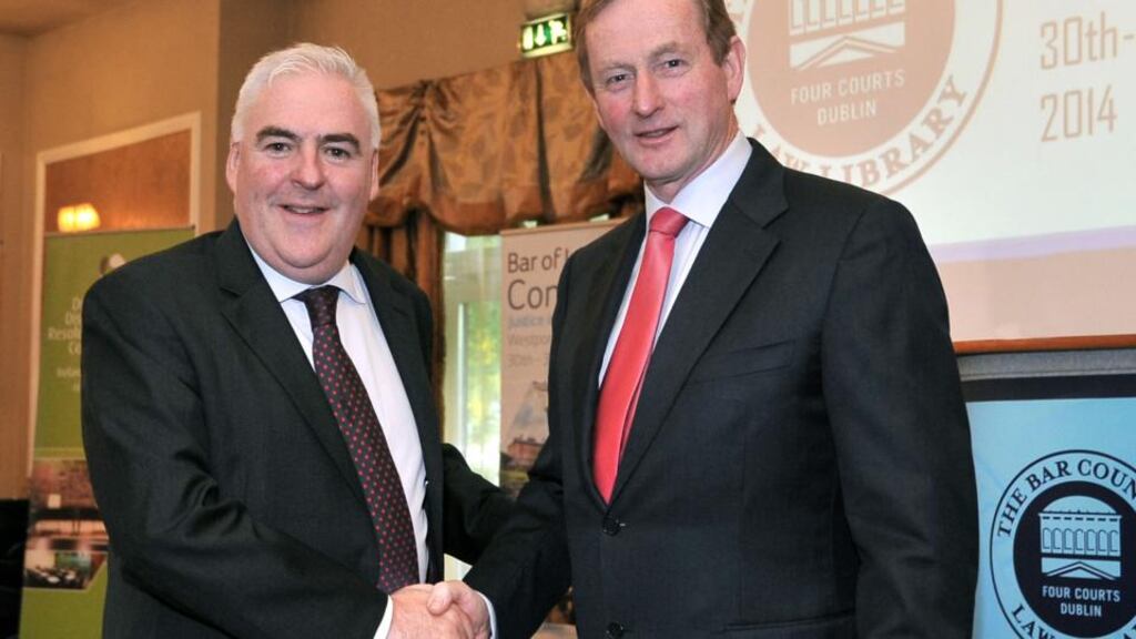 Chairman of the Bar of Ireland David Nolan SC and Taoiseach Enda Kenny at the Bar of Ireland Conference in Westport at the weekend. Photograph: Conor McKeown