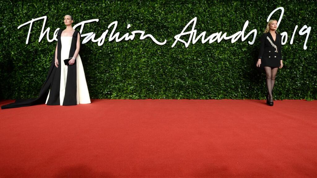 Fashion Awards 2019: Erin O’Connor and Laura Whitmore on the red carpet. Photograph: Jeff Spicer/BFC/Getty