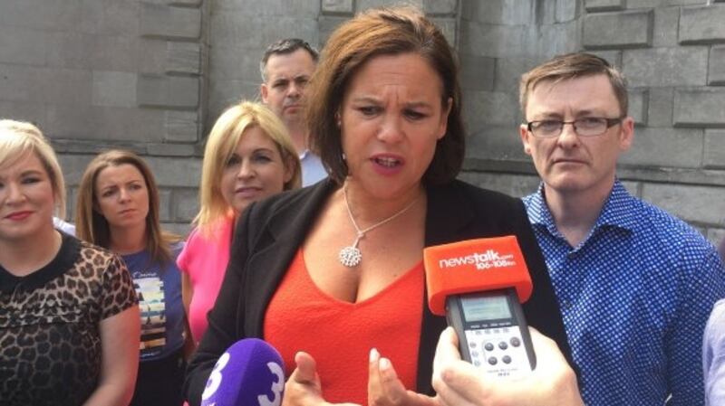 Mary Lou McDonald speaking to reporters after the part meeting on Saturday. Photograph: Jack Power