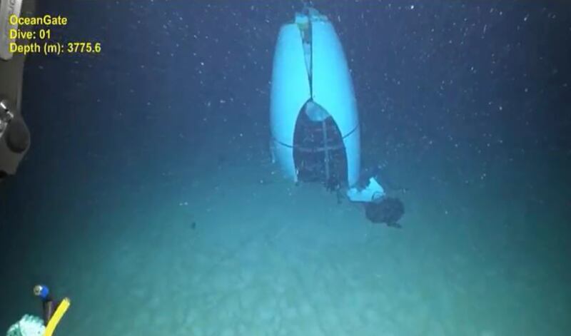 The remains of the submersible on the ocean floor. Photograph: Pelagic Research Services/AP