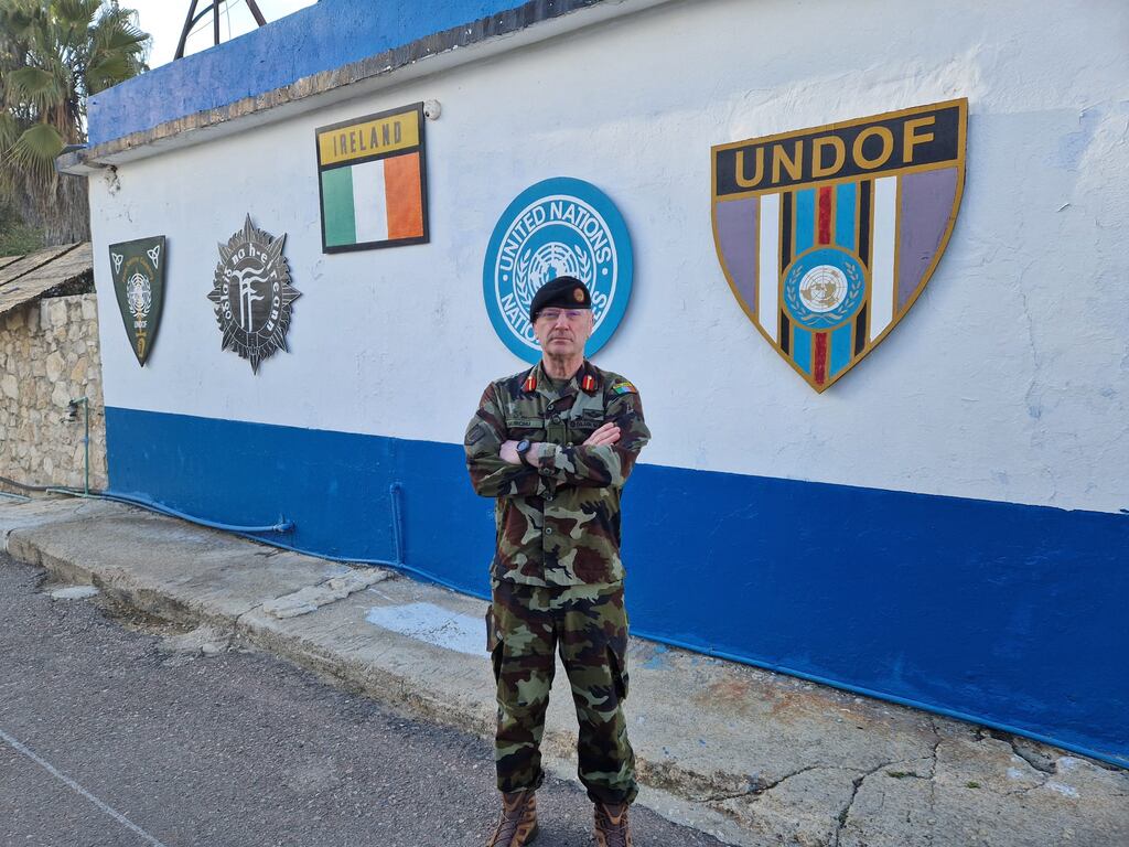 Defence Forces personnel chief Major General Adrian Ó Murchú on a visit to the Undof mission's Camp Faouar in Golan in Syria, the region where UN peacekeepers are stationed to maintain peace between Israel and Syria. Photograph: Conor Gallagher