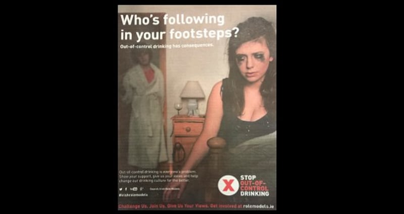 The Rape Crisis Centre said this ad in a newspaper from the Stop Out-of-Control Drinking campaign is “misogynistic”.