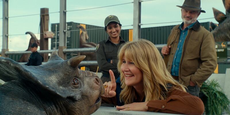 Jurassic World Dominion: Laura Dern with Varada Sethu and Sam Neill. Photograph: Universal Pictures and Amblin Entertainment
