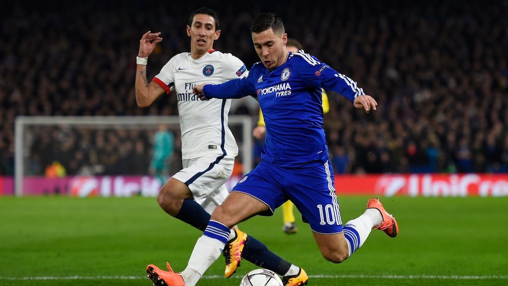 Chelsea’s Eden Hazard was criticised for swapping shirts with Angel di Maria of Paris St Germain at half time during their sides’ Champions League clash. Photo: Mike Hewitt/Getty Images
