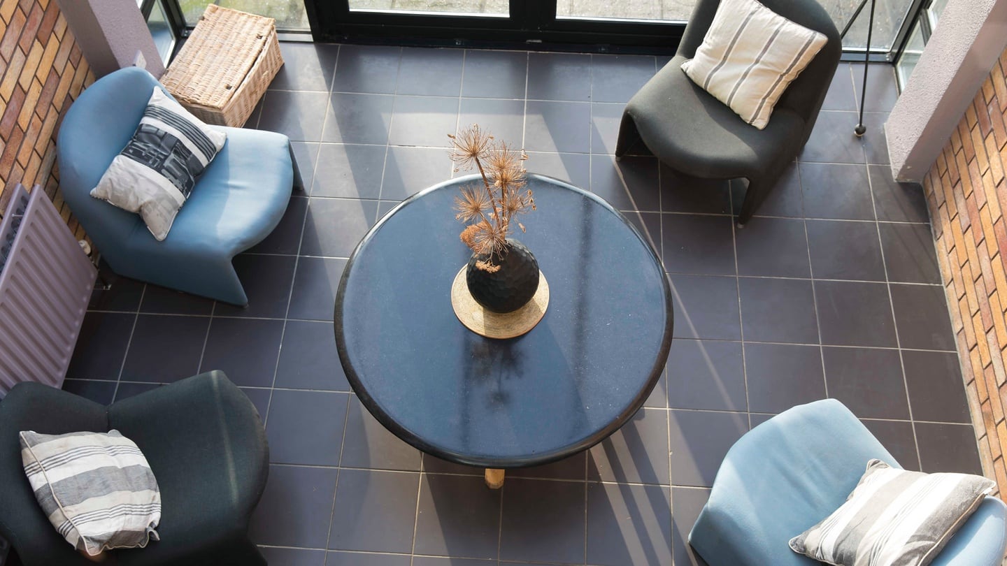 A circular table of Kilkenny limestone made by Clive Nunn. Photograph: Patrick Browne