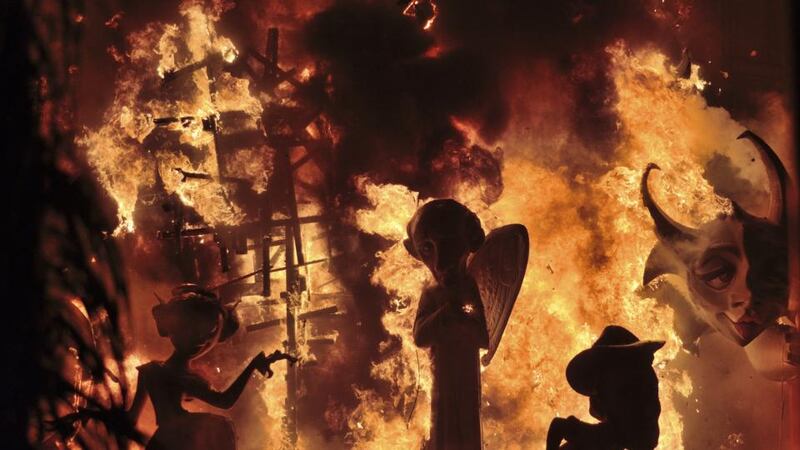 Giant puppets burning at the Las Fallas festival in Valencia
