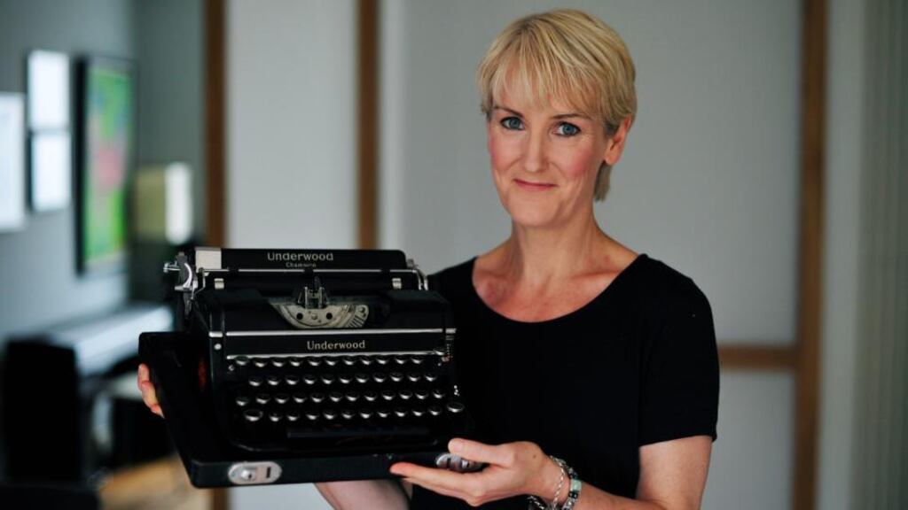 Catherine Cleary with her Underwood typewriter, bought at the monthly flea market in Newmarket Square in Dublin for €60. Photograph: Aidan Crawley