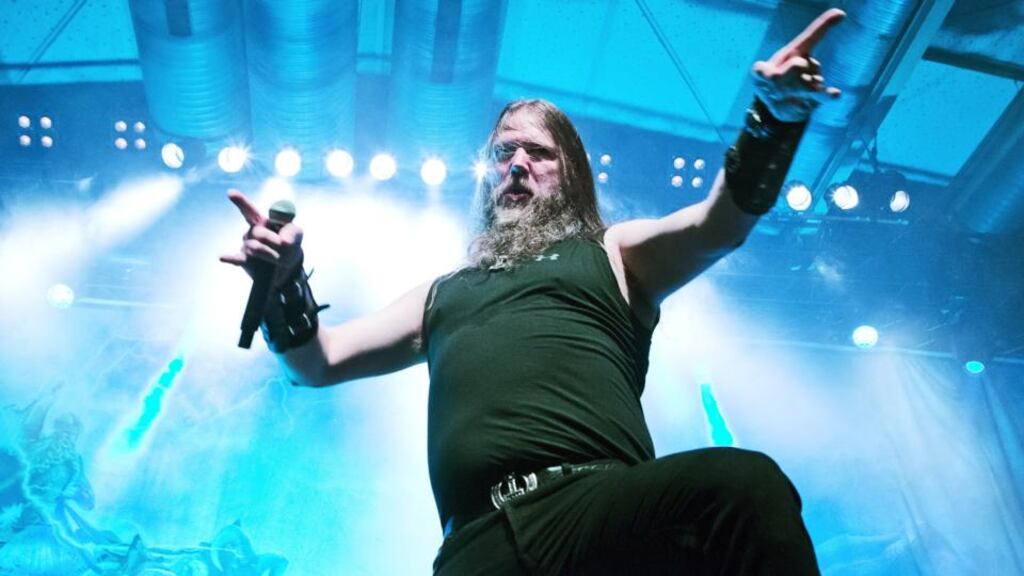 Singer Johan Hegg of the Swedish band Amon Amarth onstage at the Columbiahalle in Berlin last November. (Photo by Frank Hoensch/Redferns via Getty Images)