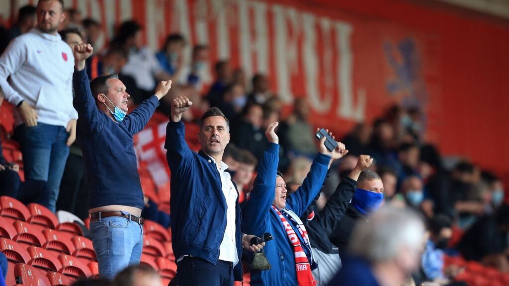 English fans at the international friendly match between England and Austria at the Riverside Stadium in Middlesbrough. Photograph: Lindsey Parnaby/Getty Images