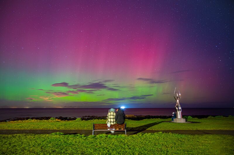 The Northern Lights, Aurora Borealis, on display over Ireland as seen from Skerries, Co Dublin. 
Photograph: Keith Meehan / Dublin City Photography
