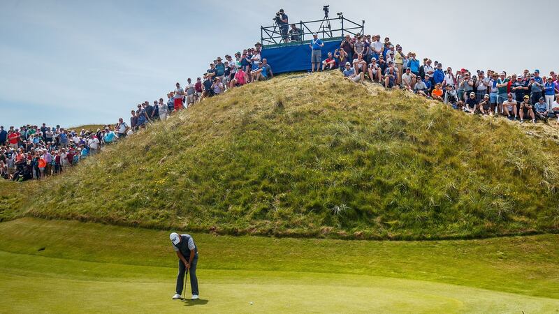 Pádraig Harrington putting on The Dell, the famous blind par-three at Lahinch Golf Club during last summer’s Dubai Duty Free  Irish Open. Photograph:  Oisín Keniry/Inpho