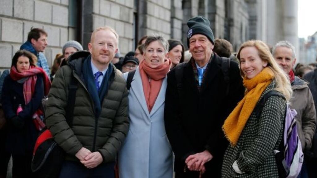 A file photograph of members of Friends of the Irish Environment (left to right) David Healy, Sadhbh O’Neill, Tony Lowes and Clodagh Daly at the High Court, Dublin. Photograph: Nick Bradshaw/The Irish Times.
