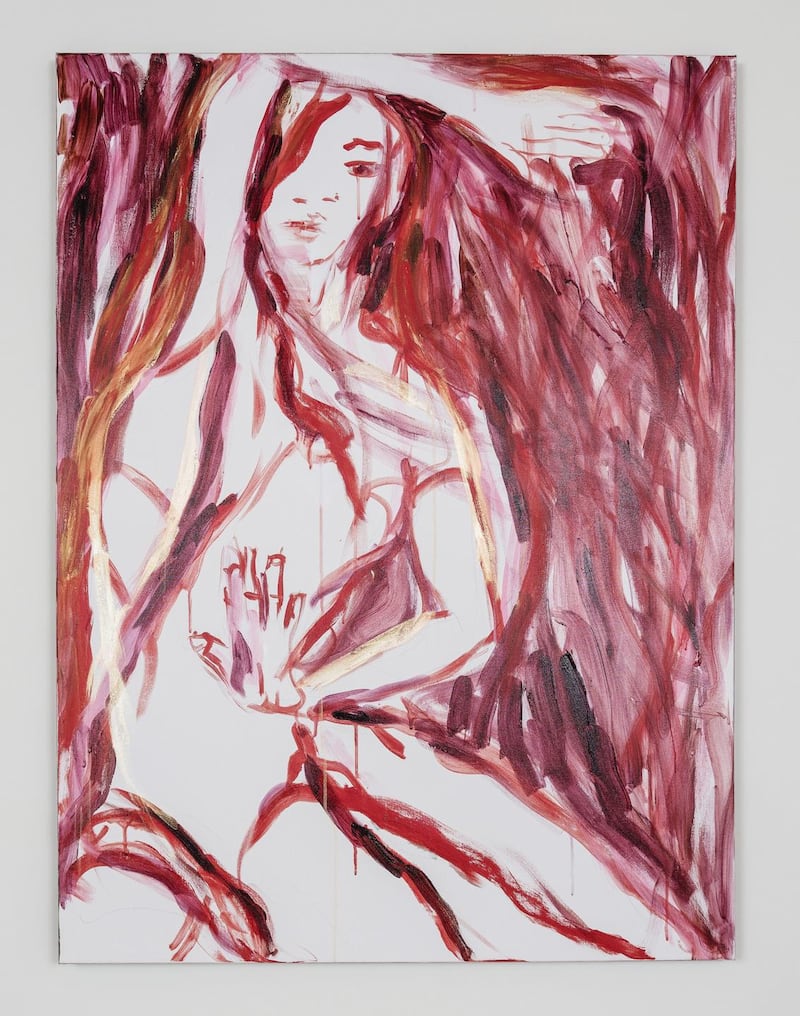 Kim Gordon, Lay Down Thy Limbs 2, 2019, Acrylic and medium on canvas, 121.9cm x 91.4cm. Courtesy 303 Gallery, New York