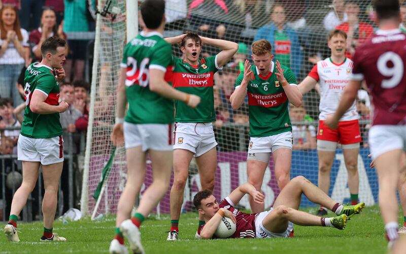 Mayo’s Rory Brickenden and David McBrien react after a late free was awarded to Galway in last year's Connacht final. The winners of this year's Connacht decider will be on a collision course with Dublin. Photograph: James Crombie/Inpho