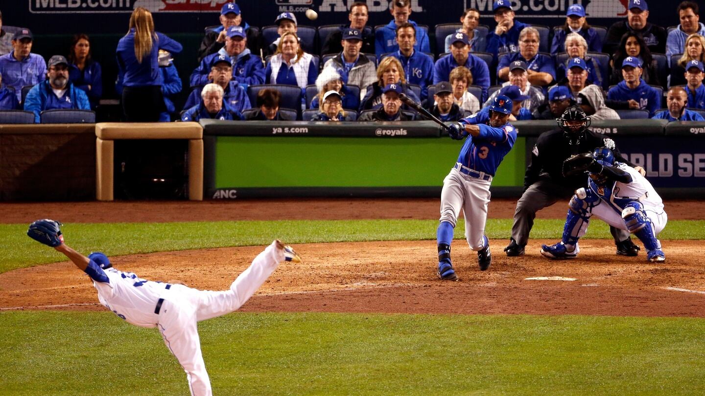 Curtis Granderson of the New York Mets hits a solo home run in the fifth inning. Photograph: Christian Petersen/Getty Images