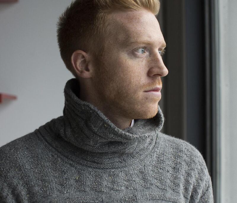 Men's turtle neck sweater in Claiocha, a new pattern inspired by Aran stone walls, €380, by Inis Meain from Galvin for Men