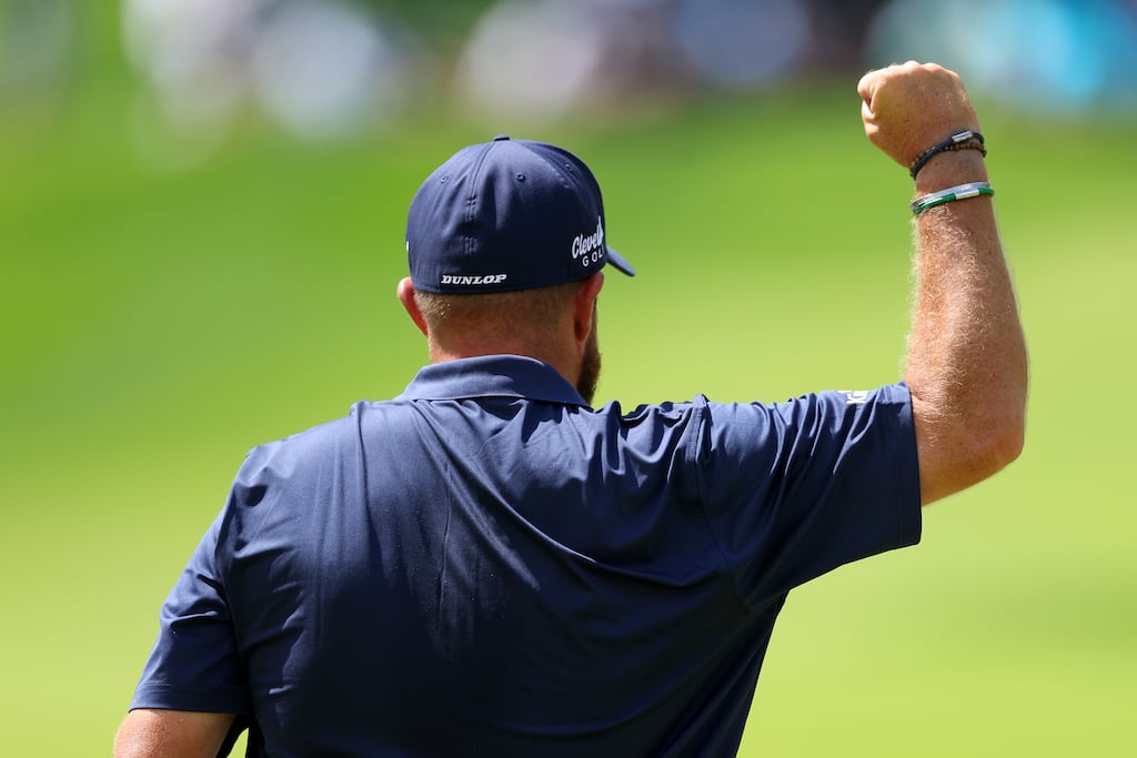 Shane Lowry reacts to his birdie putt on the 13th green during the third round of the US PGA Championship at Valhalla Golf Club in Louisville, Kentucky. Photograph: Andrew Redington/Getty Images