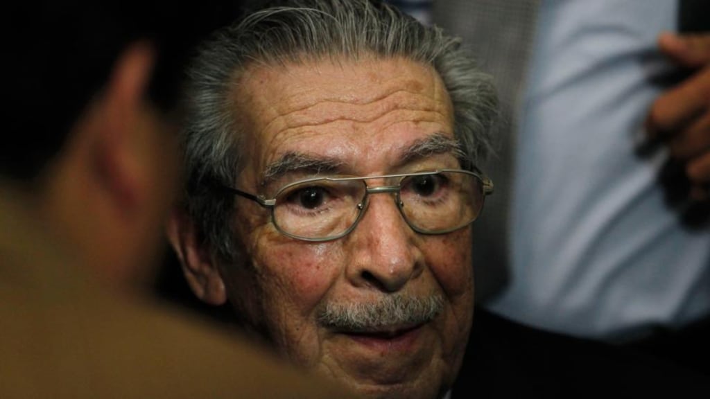 Efrain Rios Montt is surrounded by the media after he was sentenced by the Supreme Court of Guatemala City on May 10th. Photograph: Jorge Dan Lopez/Reuters
