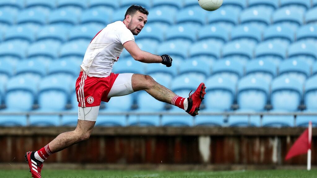 Conor McKenna in action for Tyrone against Mayo in the Allianz Football League Division 1 match at Elverys MacHale Park in Castlebar. Photograph: Laszlo Geczo/Inpho