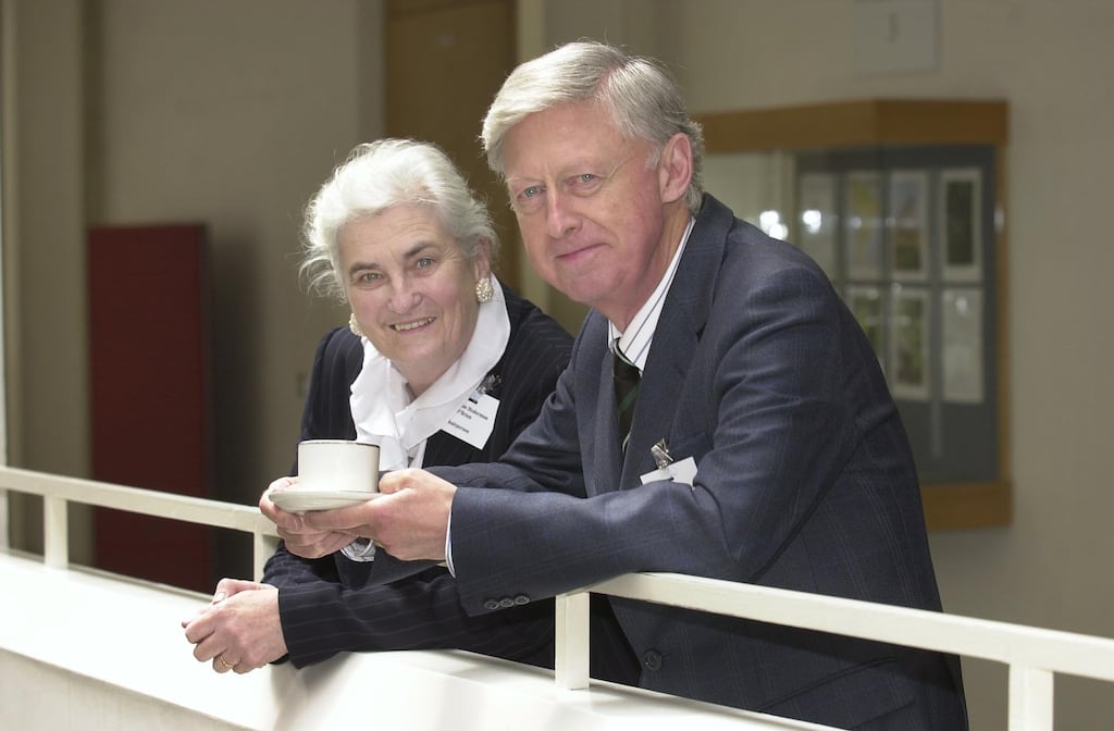 Miriam Hederman O'Brien and Dr John Temple Lang at the Making of a Constitution for Europe, at Trinity College Dublin. File photograph: Brenda Fitzsimons/The Irish Times