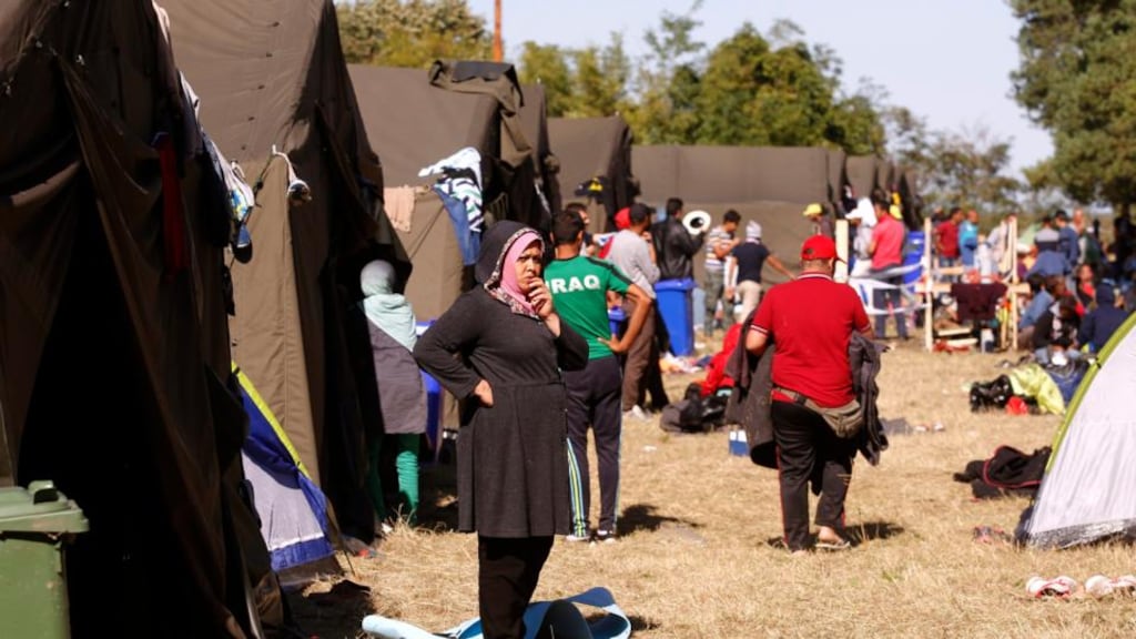 Opatovac: During a visit to the camp Croatia’s interior minister Ranko Ostojic assured refugees that they would only be kept there ‘for a short time’. Photograph: Antonio Bat/EPA