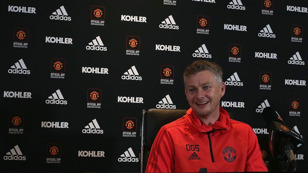 Caretaker manager Ole Gunnar Solskjaer of Manchester United speaks during a press conference at Aon Training Complex. Photo: Matthew Peters/Man Utd via Getty Images
