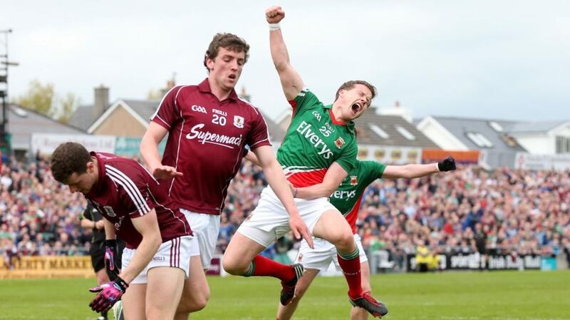 Andy Moran celebrates scoring Mayo’s fourth goal during the 2013 Connacht SFC quarter-final against Galway at  Pearse Stadium. Photograph: James Crombie/Inpho