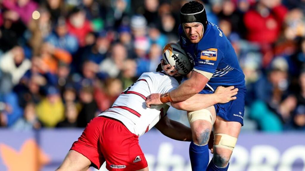 Leinster’s Seán O’Brien is tackled by Alasdair Dickinson of Edinburgh during the RaboDirect Pro12 game at the RDS. Photograph: James Crombie/Inpho