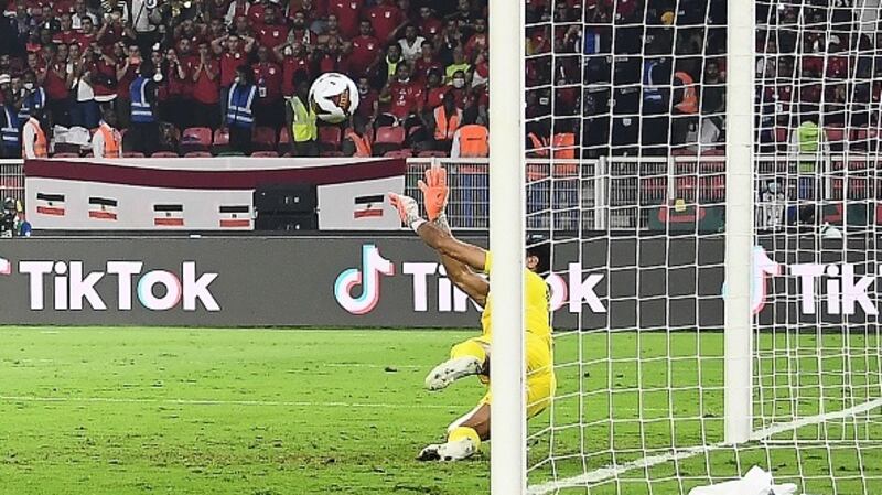 Egypt’s goalkeeper Mohamed Abogabal saves an early Sadio Mané penalty though the Liverpool forward had the last laugh. Photograph: Charly Triballeau/Getty Images