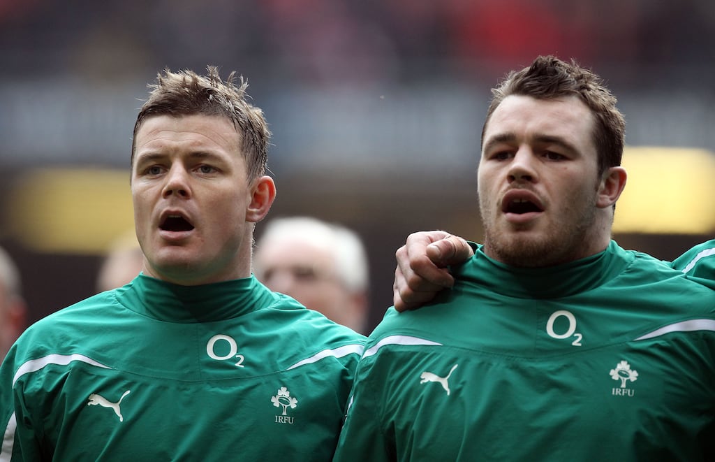 Brian O'Driscoll and Cian Healy before a Six Nations game in 2011 – Healy will equal O’Driscoll’s 133 cap record if he comes off the bench against Argentina on Friday. Photograph: Dan Sheridan/Inpho
