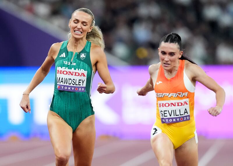 Sharlene Mawdsley (left) of Ireland during the Women’s 400m semi-final. Photograph: Martin Rickett/PA