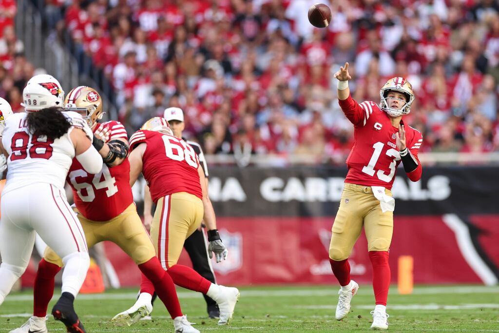 San Francisco 49ers quarterback Brock Purdy in action against the Arizona Cardinals at State Farm Stadium in Glendale, Arizona. Photograph: Christian Petersen/Getty Images