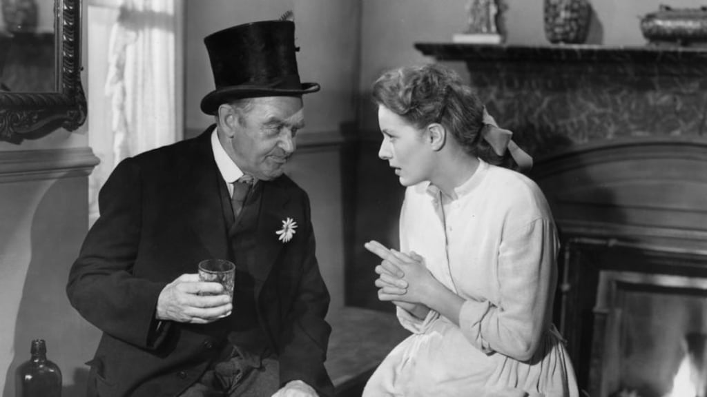 Barry Fitzgerald speaks to Maureen O’Hara in a scene from the film The Quiet Man, 1952. Photograph: Republic/Getty Images