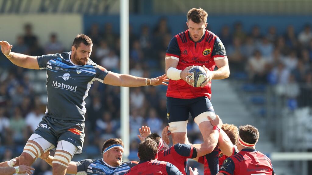 Munster’s Peter O’Mahony claims a lineout during rhe European Champions Cup clash against Castres at Stade Pierre Fabre. Photograph: Billy Stickland/Inpho