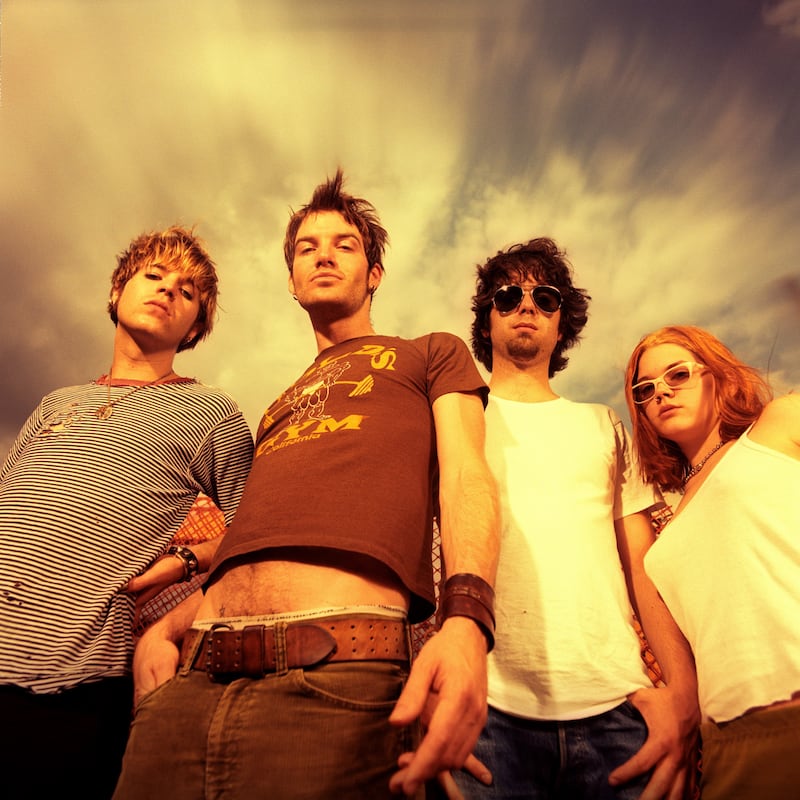 The Dandy Warhols pictured in June 1996. From left, guitarist Pete Holmström, lead guitarist/vocalist Courtney Taylor-Taylor, then drummer Eric Hedford and keyboardist Zia McCabe. Photograph: Bob Berg