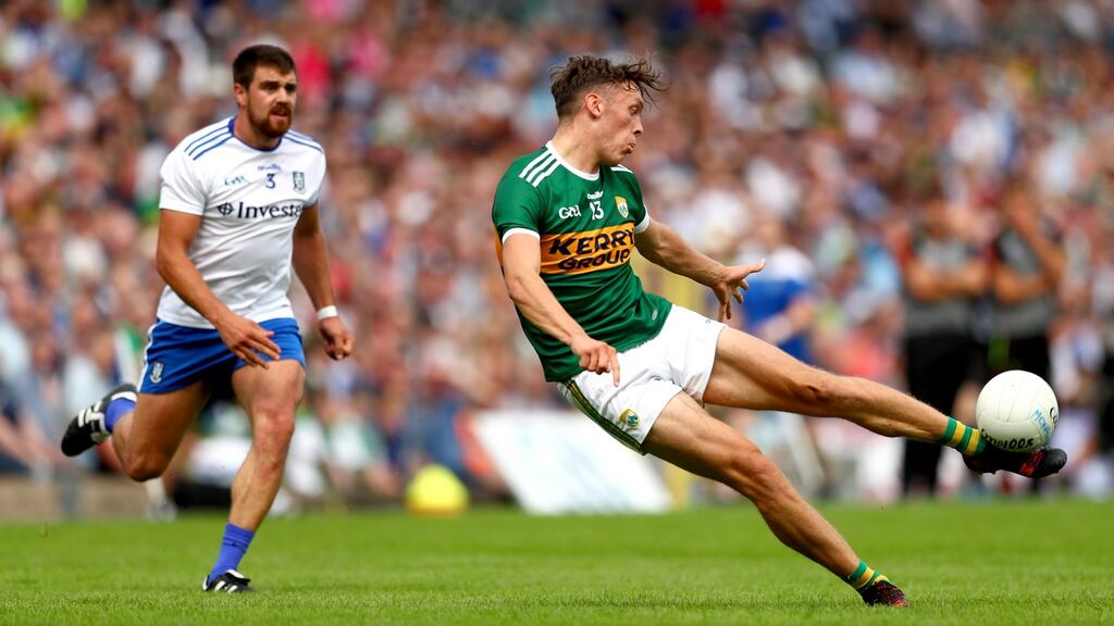 David Clifford: his goal against Monaghan gives Kerry a chance of making the All-Ireland semi-final if they beat Kildare – and Galway defeat Monaghan. Photograph: James Crombie/Inpho