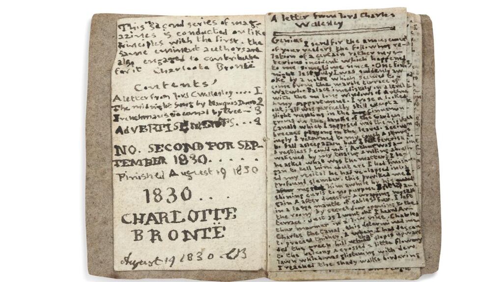 The Young Men’s Magazine, one of six miniature handmade books created by Charlotte Brontë and her brother Branwell in 1830, when Charlotte was 14