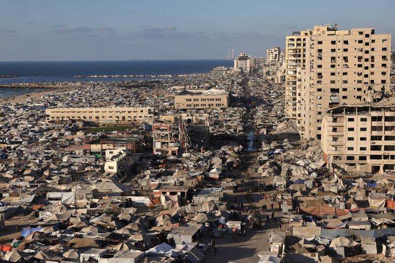 Tents house displaced Palestinians in Gaza City. Photograph: Bashar Taleb/AFP via Getty Images