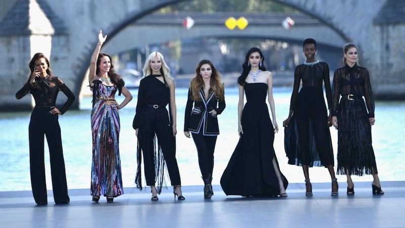 Paris Fashion Week: Andie MacDowell (second left) with Liya Kebede, Soo Joo Park, Thylane Blondeau, Ming Xi, Maria Borges and Doutzen Kroes. Photograph: Pascal Le Segretain/Getty for L’Oréal Paris
