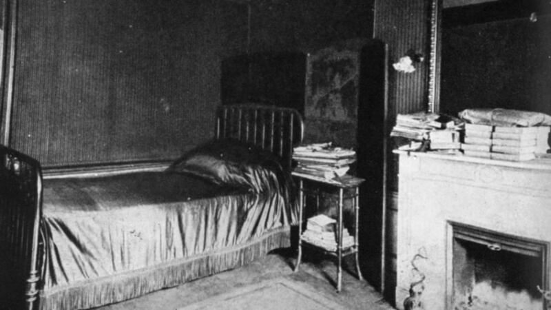 Proust’s cork-lined bedroom at 44 rue Hamelin in Paris, with the manuscipt of ‘In Search of Lost Time’on the bedside table and mantelpiece