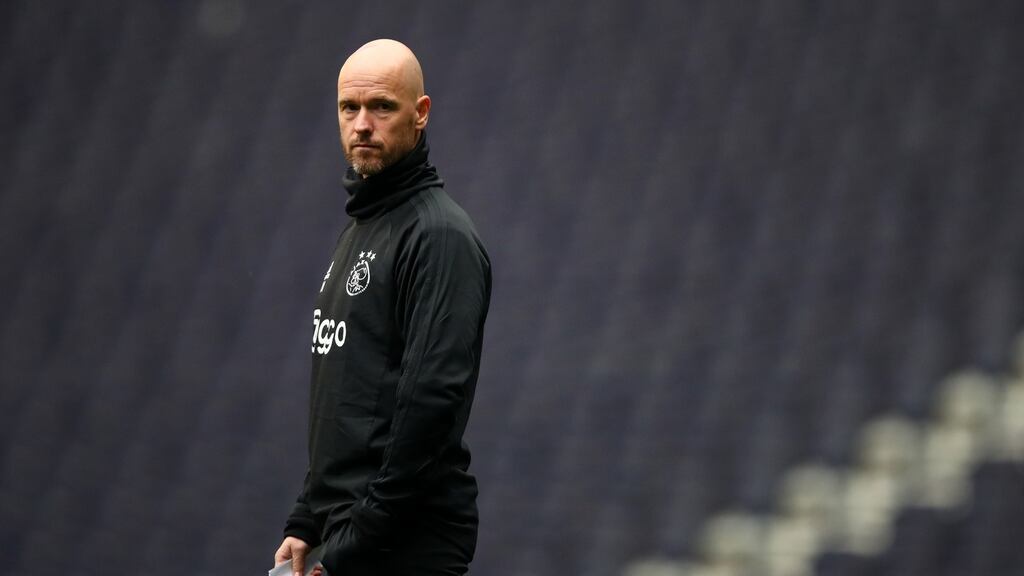 Ajax manager Erik ten Hag ahead of his side’s clash with Spurs in London. Photograph: Julian Finney/Getty